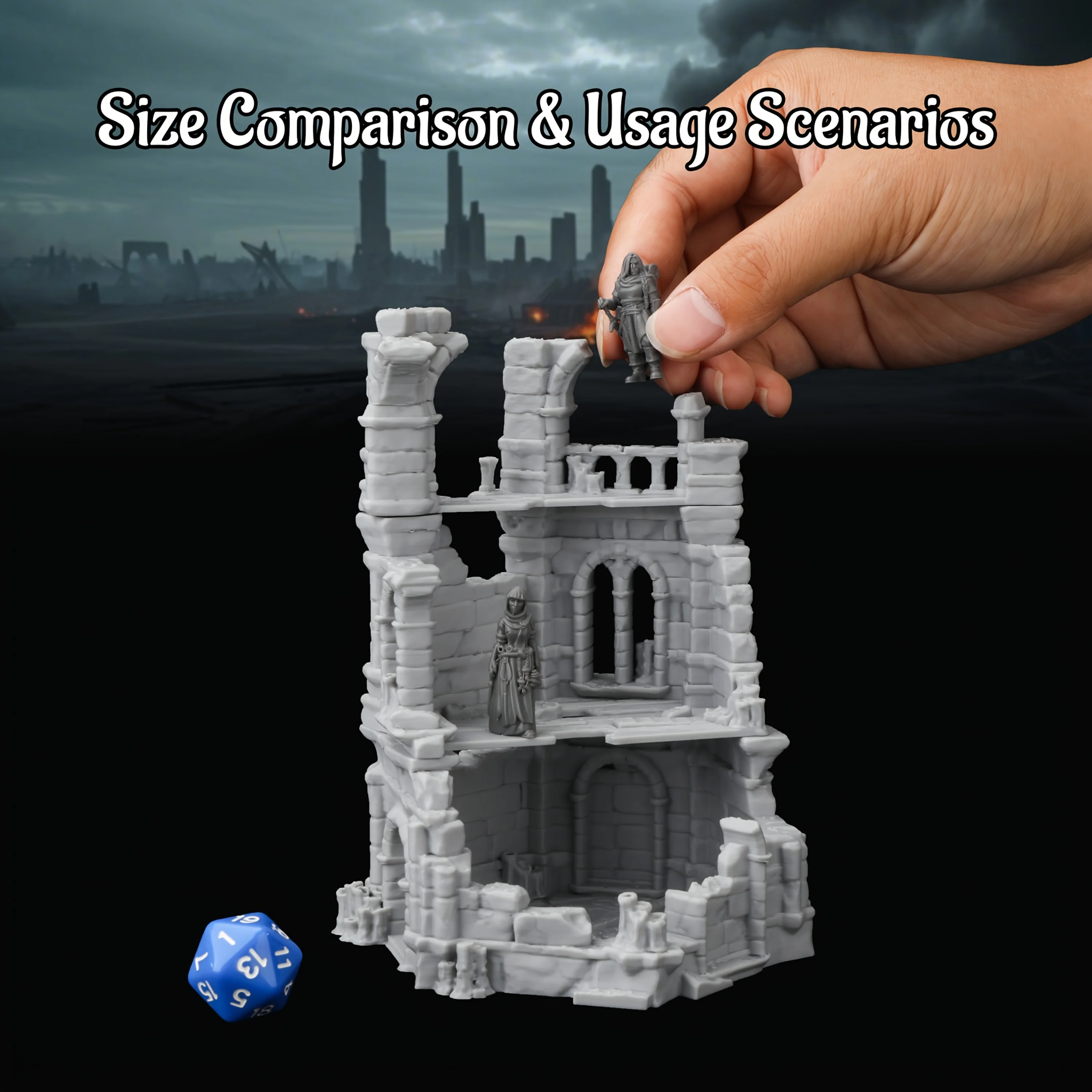 RPG Miniature Terrain Ruined Tower Set, Collapsed Tower & Ancient Ruin Scenarios, Essential Game Accessory & Gift for TTRPG Fans