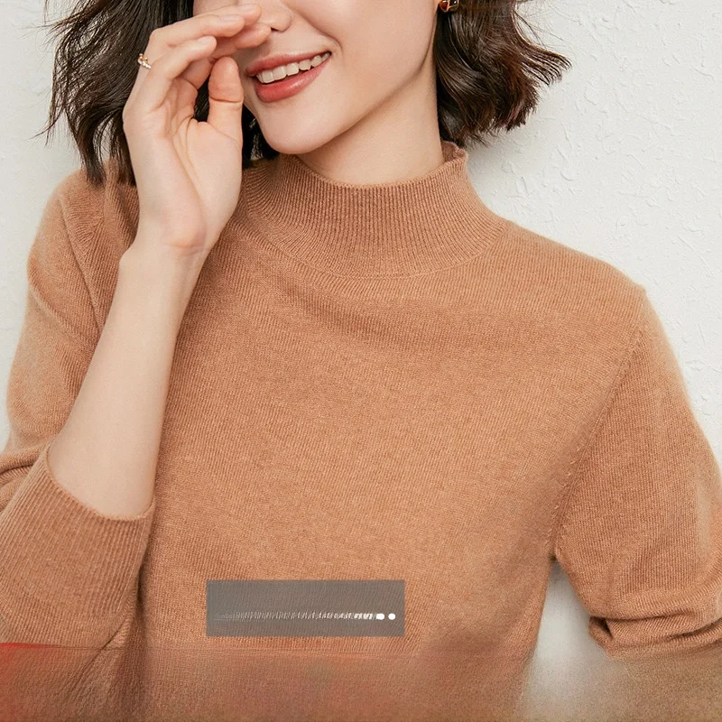 

2025 Spring Autumn Women's Slim Fit Woolen Knitwear f High Collar Thiened Loose Outerwear Long Sve Color