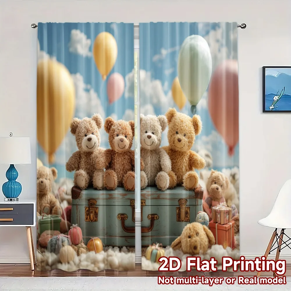 

2 шт., 2D шторы с плоским принтом (без стержня) Teddy Trio Chic, тканевые принты для штор, светофильтрующие шторы, термоизоляция,