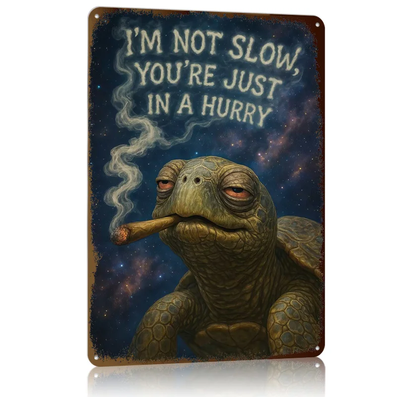 Relaxed Turtle With Smoking in Space Metal Poster Vintage Decor Custom Aluminum Metal Signs for Wall Art Decoration Room Home