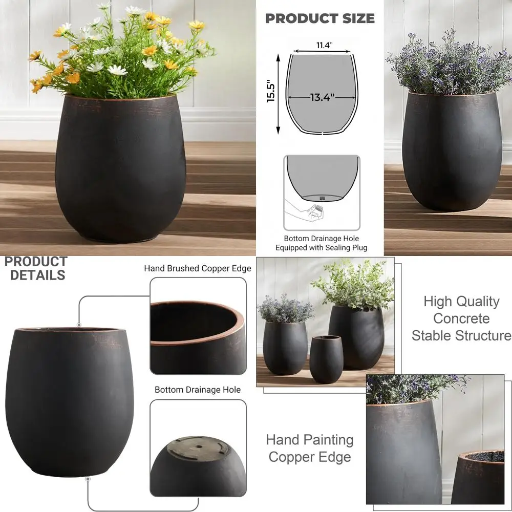 

Round Outdoor Concrete Planter, 15.5 H, Drainage Hole Included, Suitable for Garden and Patio, Flower Pot Container