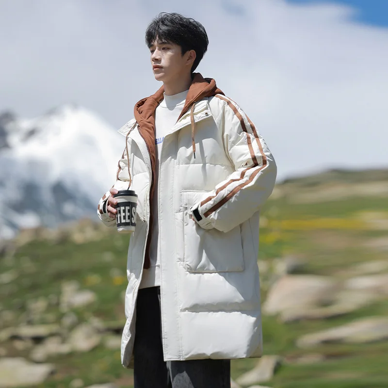 Men's Outdoor Fashionable Winter Trendy Anti Cold Warm Long Feather Jacket Comfortable Versatile High Quality Casual Hooded Coat