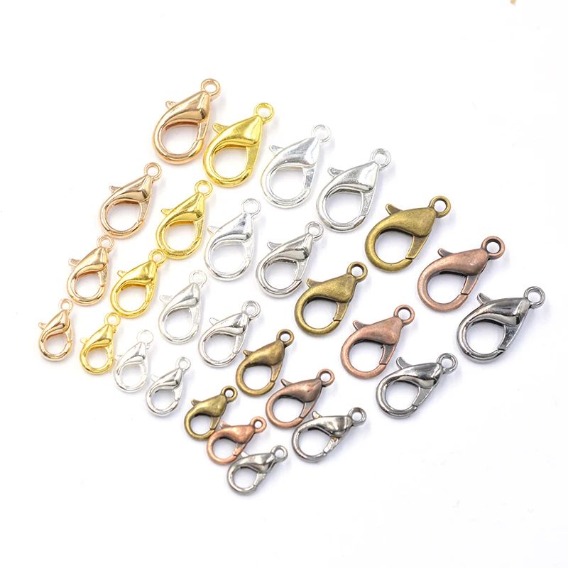 Mixed 9 Color 10/12/14/16mm Metal Lobster Clasp Hooks End Connectors for Jewelry Making Findings Necklace Bracelet DIY