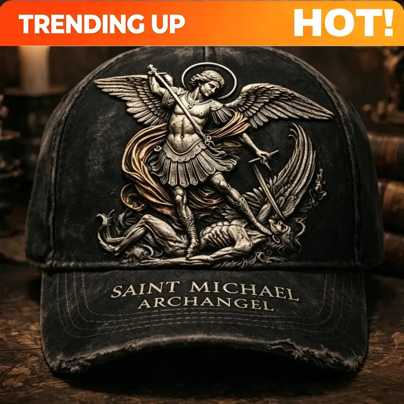 Adjustable Saint Michael Archangel Hat with Vintage Finish Religious Motifs High Collectible Value Great for Religious Events An