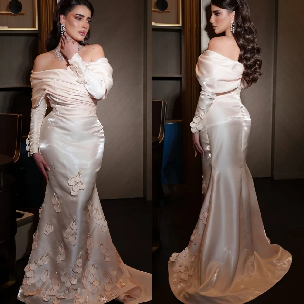 

Элегантные платья миди с открытыми плечами и плиссированной аппликацией из шармезы по индивидуальному заказу, вечерние, официальные