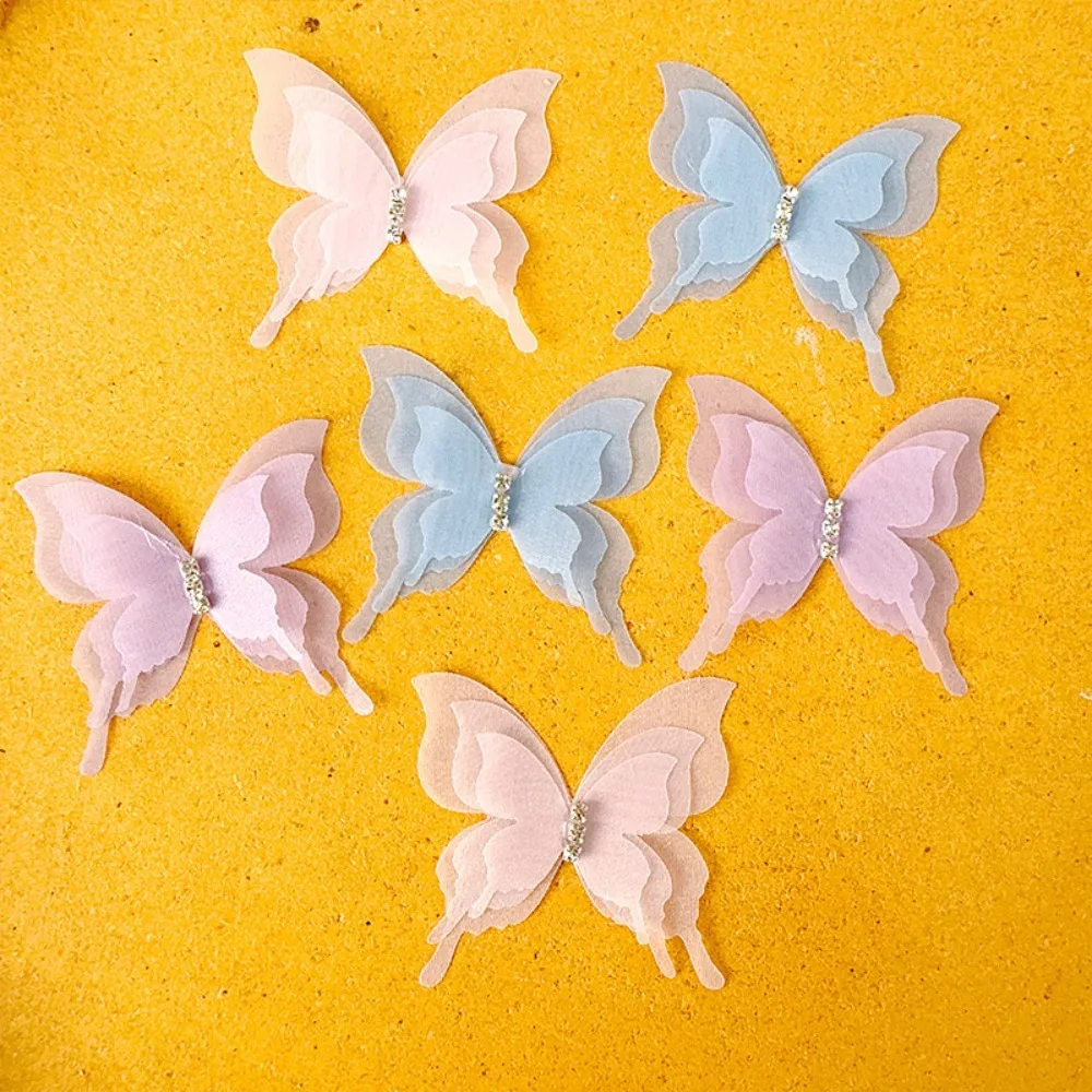 20pcs Gradient Color Organza Fabric Butterfly Appliques 3D 5CM Chiffon Butterfly Dreamy Translucent DIY Sewing Craft Decoration