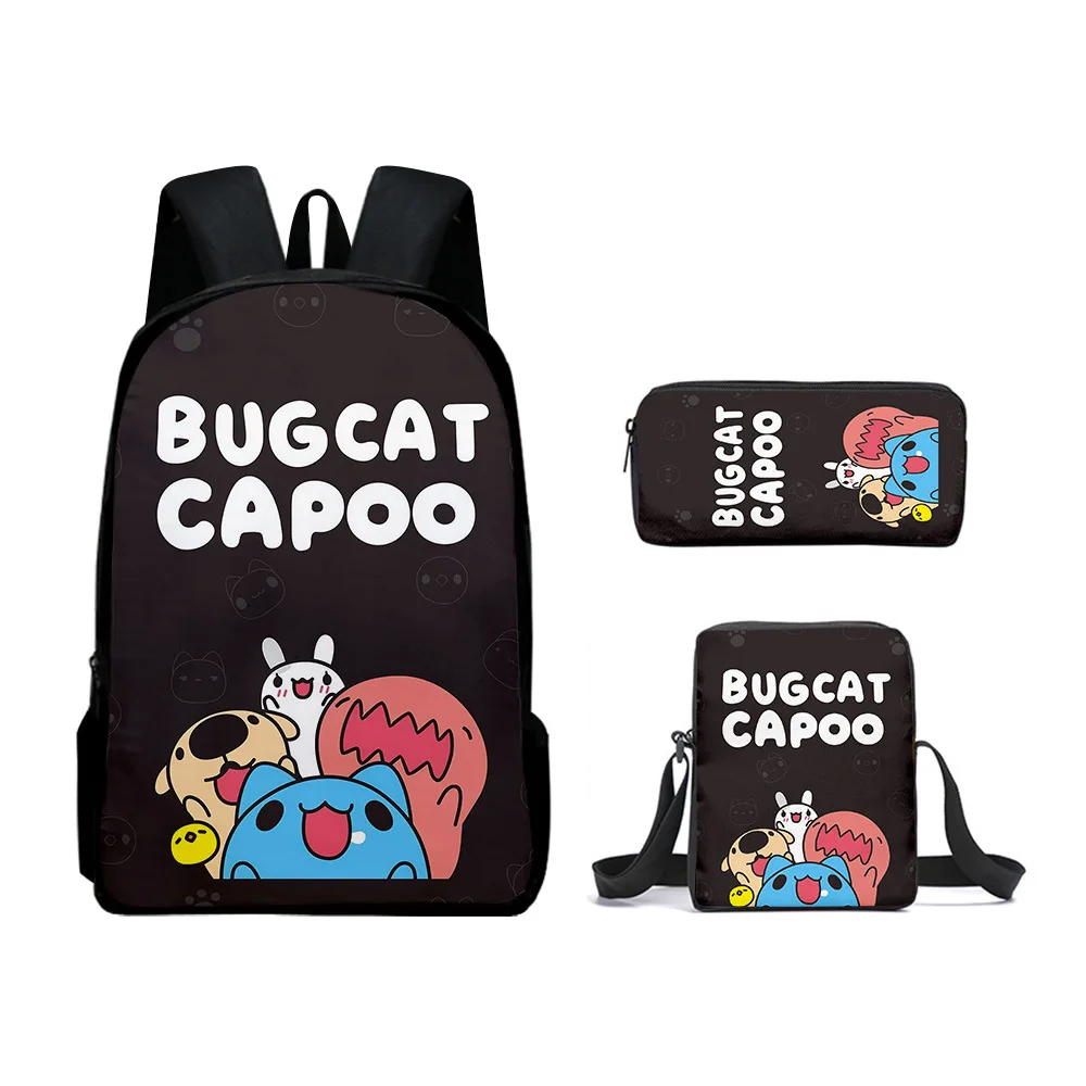 

Популярный набор из 3 предметов Bugcat Capoo с 3D-печатью: школьный рюкзак, сумка для ноутбука, наклонная сумка через плечо, пенал