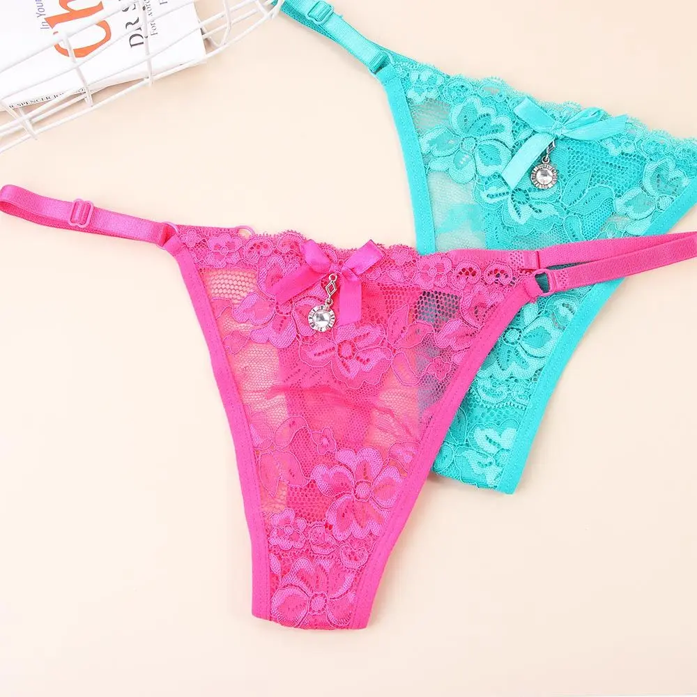 

Seamless Transparent Low-waist Cotton Crotch Underpants Underwear Lace Panties Pendant diamond Women Thong Sexy Briefs