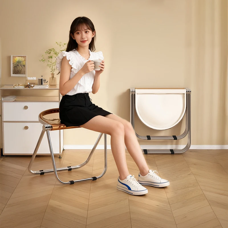 Acrylic Folding Stool 1Pcs Random Color Portable Creative Bar Chair for Living Room Balcony Coffee Shop Outdoor Camping