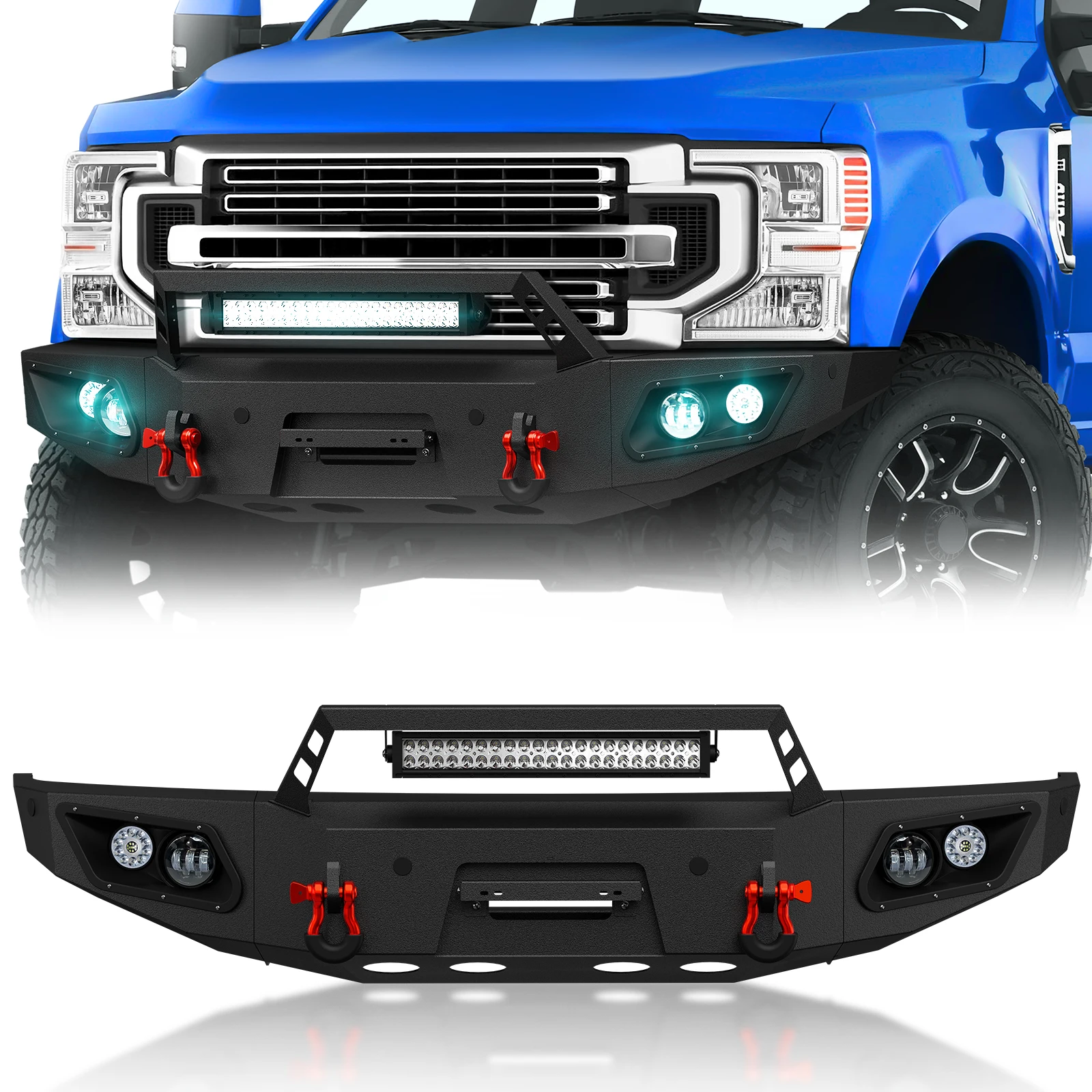 

Front Bumper with Winch Plate, Sensor Holes, License Plate Bracket for 2017-2022 4th Gen Ford F250 F350 F450 Super Duty
