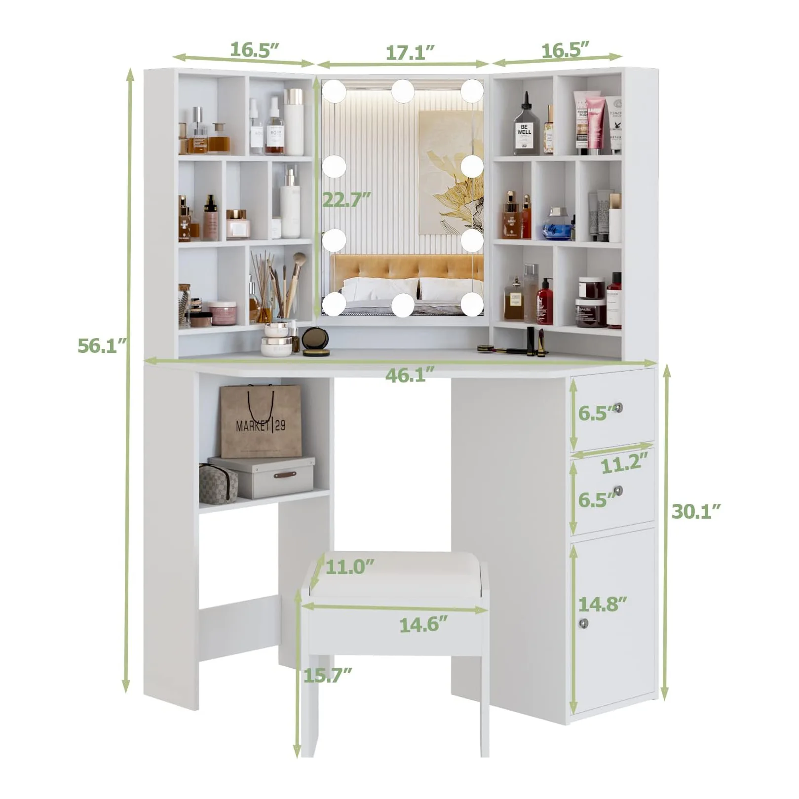 Dresser Premium with Makeup Mirror Storage Cabinet Power Socket Cabinet Drawer Table Bedroom
