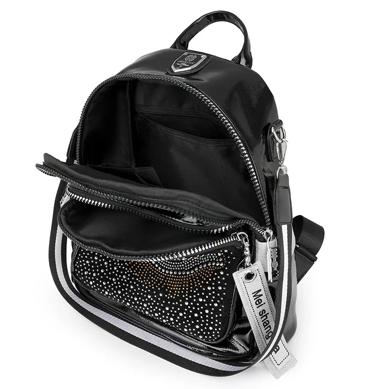 Women's Waterproof Backpack Fashion PU Travel Backpack Rhinestone School Bag Mochila Para Viaje 백팩 Sac A Dos 여성가방
