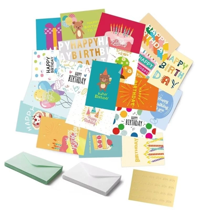 Cartão aniversário 24 PCs com Cartões aniversário bolo bolo do envelope Cartões aniversário Cartões para