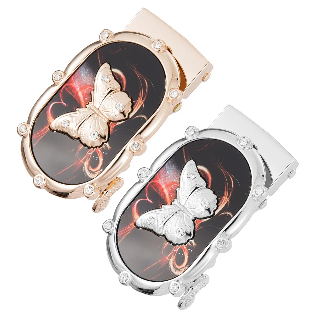 

Women's Alloy Belt Buckle 2.4cm Gold Automatic Buckle Personality Butterfly Pattern Belt Accessories Versatile Belt Buckle