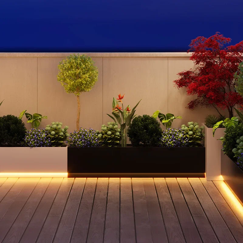 Simple luminous flower box outdoor balcony courtyard solar energy wrought iron flower box combination outer pendulum