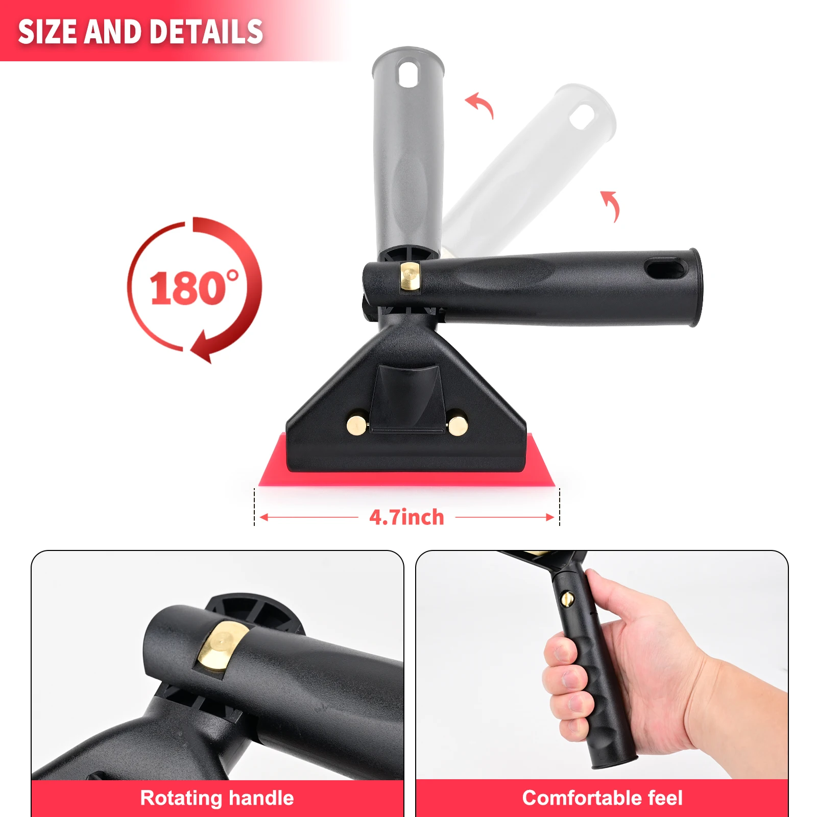 EHDIS 180°Rotatable Short Handle Water Scraper Squeegee for Car Window Tint Film Installation Tool