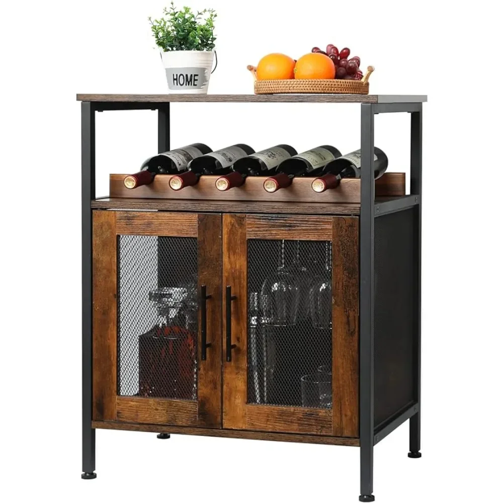 Wine Bar Rack Cabinet with Detachable Wine Rack, Coffee Bar Cabinet with Glass Holder,