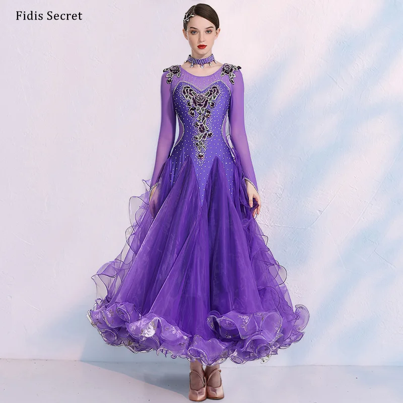 

MQ8211 Female Red/Purple/Blue Standard Ballroom Dancing Long Dress,Girls Modern Tango Waltz Performance/ Competition Stage Wear