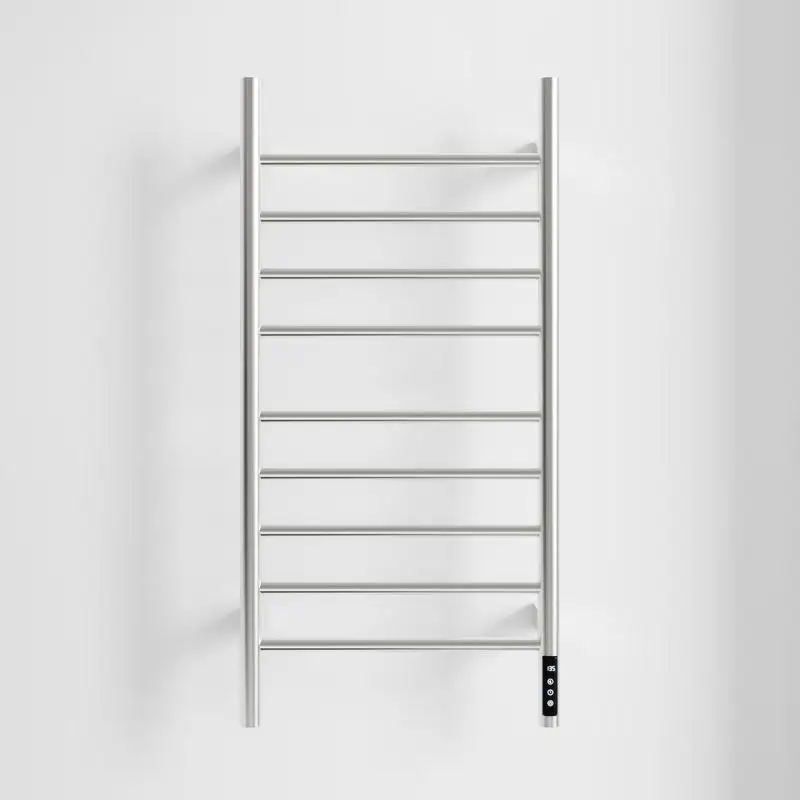 

9-Bar Heated Towel Rack, Wall-Mounted, Touch Screen Timer, 304SS Polished, Plug-in/Hard-Wired, Ideal for Bathroom Use