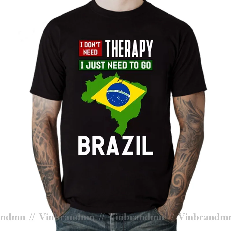 Vintage I Don't Need Therapy I Just Need to Go to Brazil T shirt Hombres Brazilian Flag T-shirt Fashion Harajuku Tee shirt homme