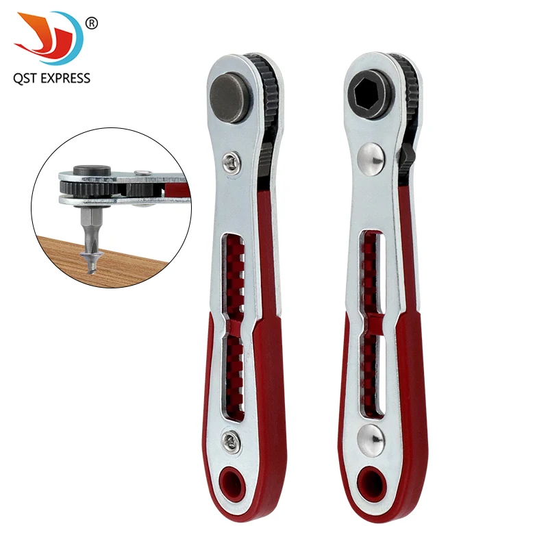 1 PC Bidirectional Ratchet Screwdriver Wrench Multi-purpose Mini Manual Flat Head Right Angle 1/4 Batch Head Socket Wrench