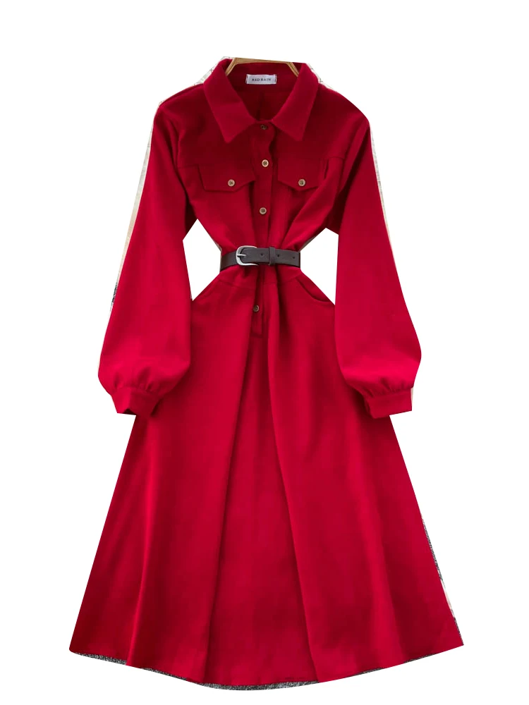 Herbst Faion Lässige leichte Maturi Wind Dr Damen High-End-Gefühl Gürtel Taille Abnehmen Lange IRT Dr