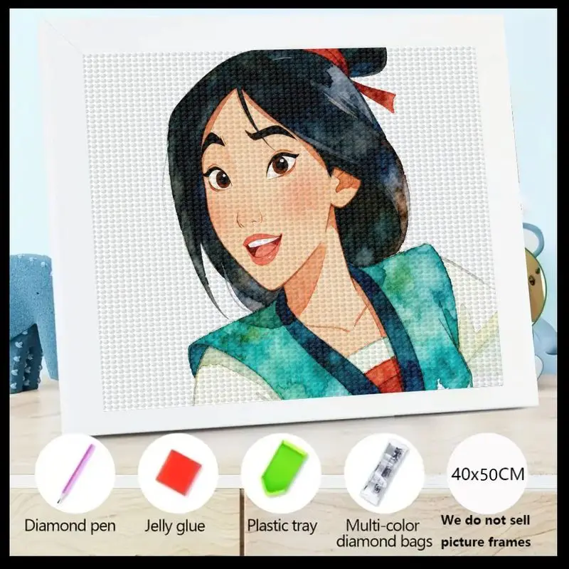 

1PC Disney Mulan 5D Diamond Painting Kit, Full Drill DIY Cartoon Princess Rhinestone Embroidery Art Set, Large 40x50CM Crystal G