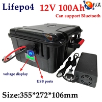 YNX waterproof 12V 100AH Lifepo4 lithium battery bluetooth BMS APP 12.8V USB for inverter Power Supply Tricycle +10A Charger