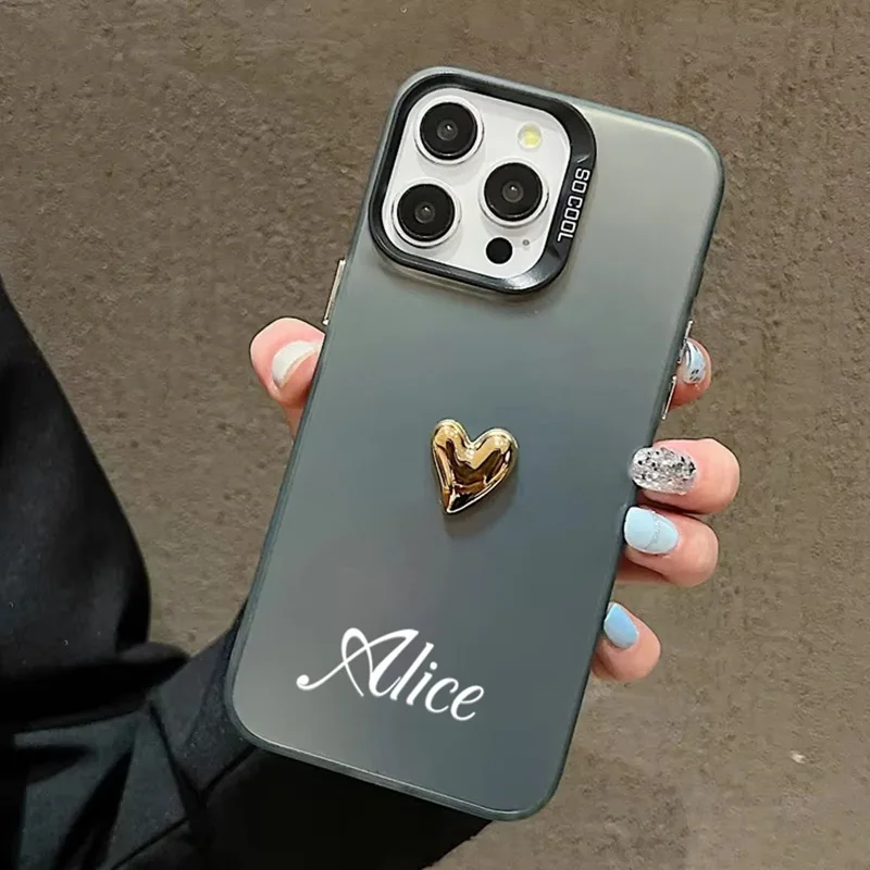 Luxury Custom Personalized Name Cute 3D Gold Love Heart Phone Case For iPhone 16 15 14 13 12 11 Pro Max X XS XR 7 8 Plus Cover