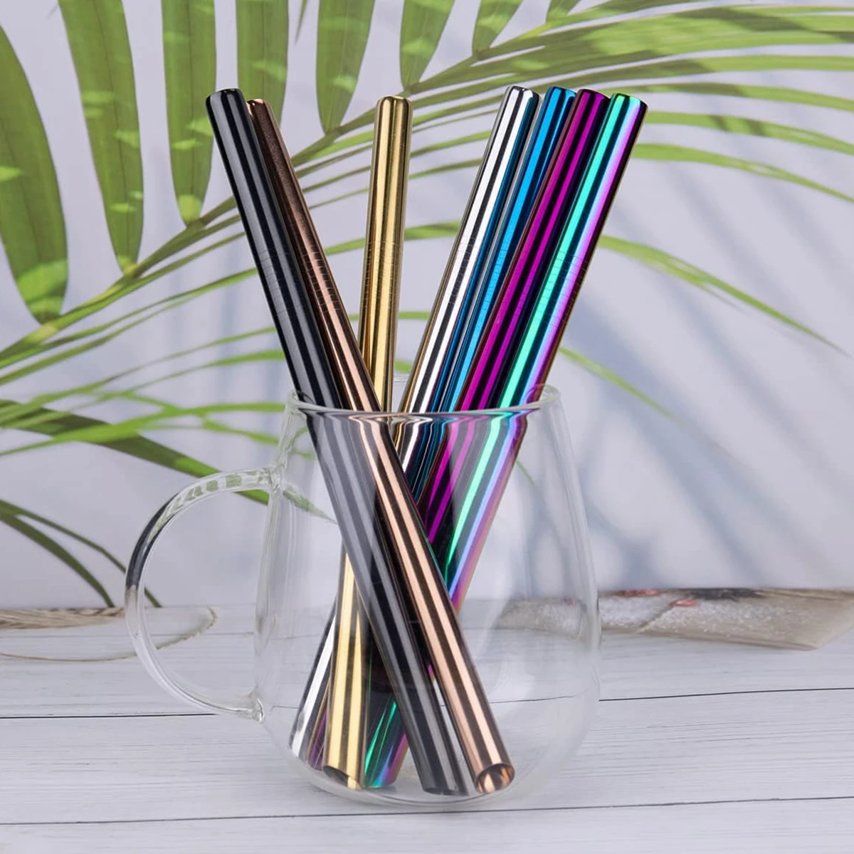 8Pcs 12mm Reusable Drinking Straws Eco-friendly 304 Stainless Steel Bubble Tea Boba Straws Metal Straws for Cocktail Barware