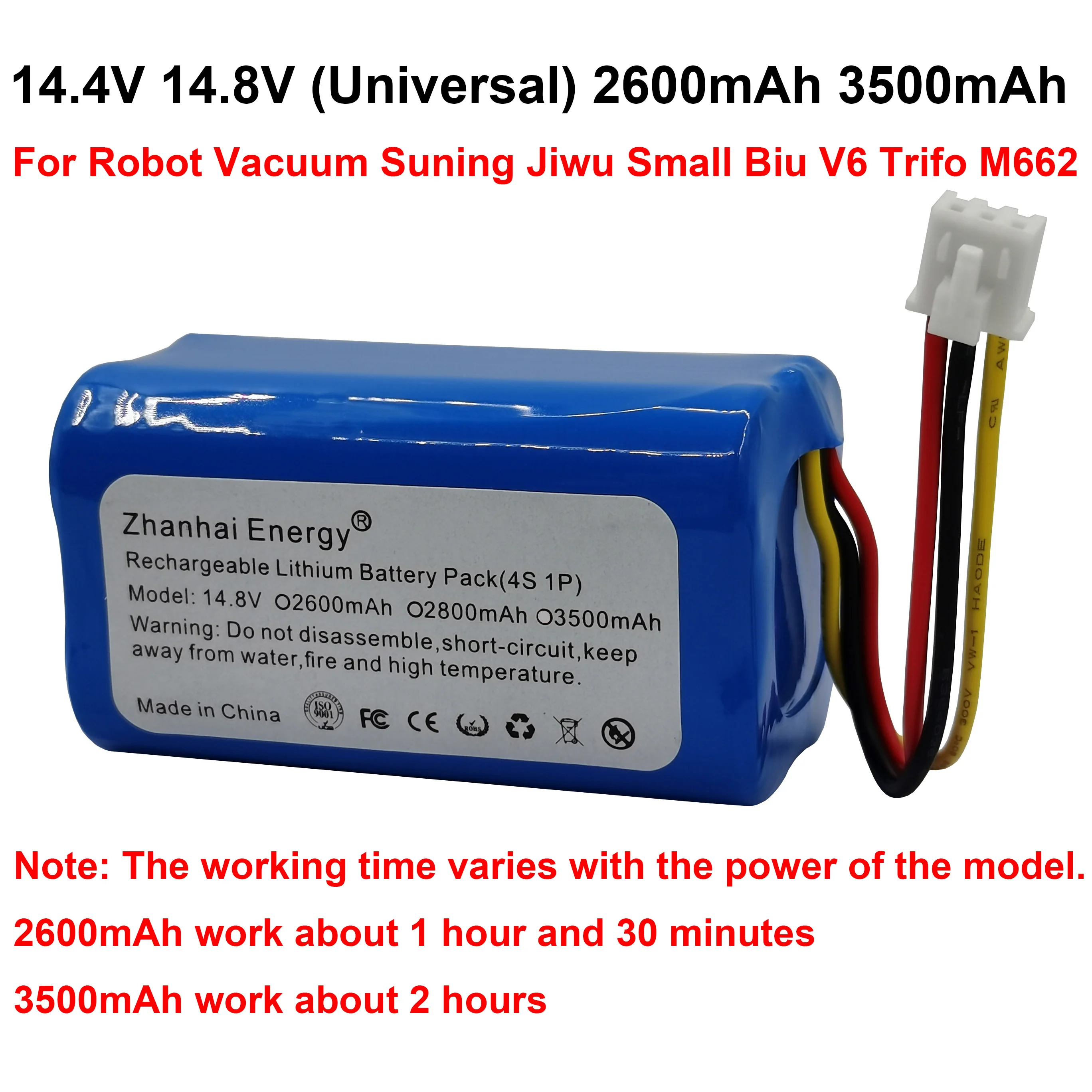 Batteria ricaricabile cilindrica agli ioni di litio 14.4V 14.8V 2600mAh 3500mAh per Robot Vacuum Suning Jiwu Small Biu V6 Trifo M662