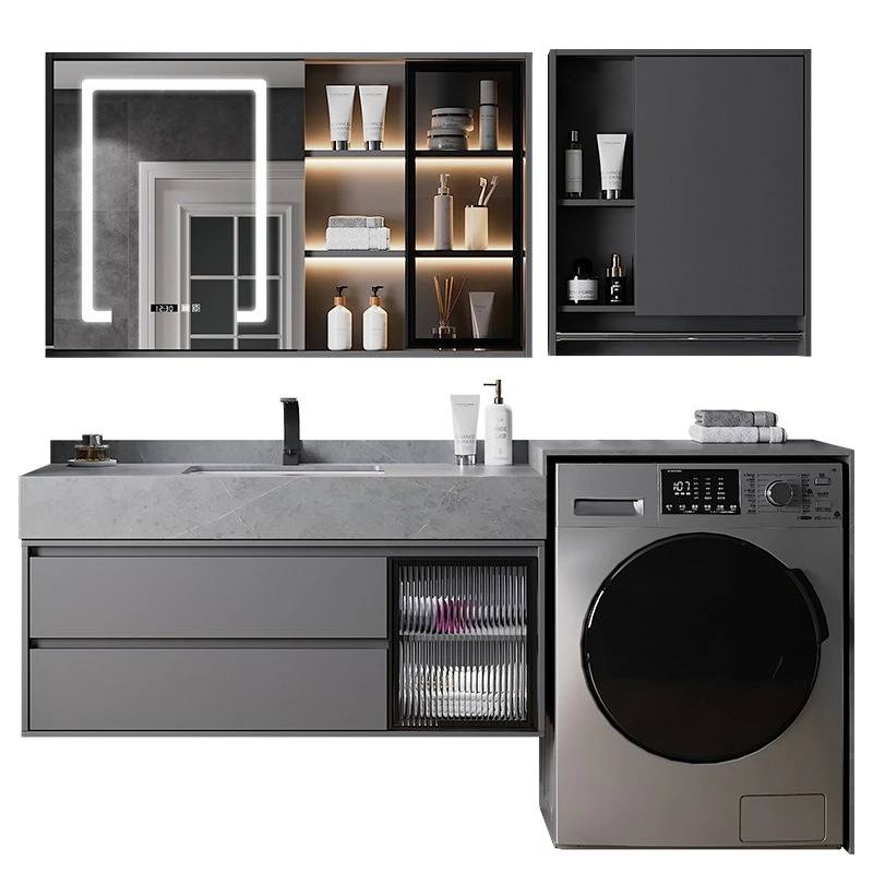 

High and low basins, washbasins, bathroom cabinets, and washing machine cabinets are integrated.