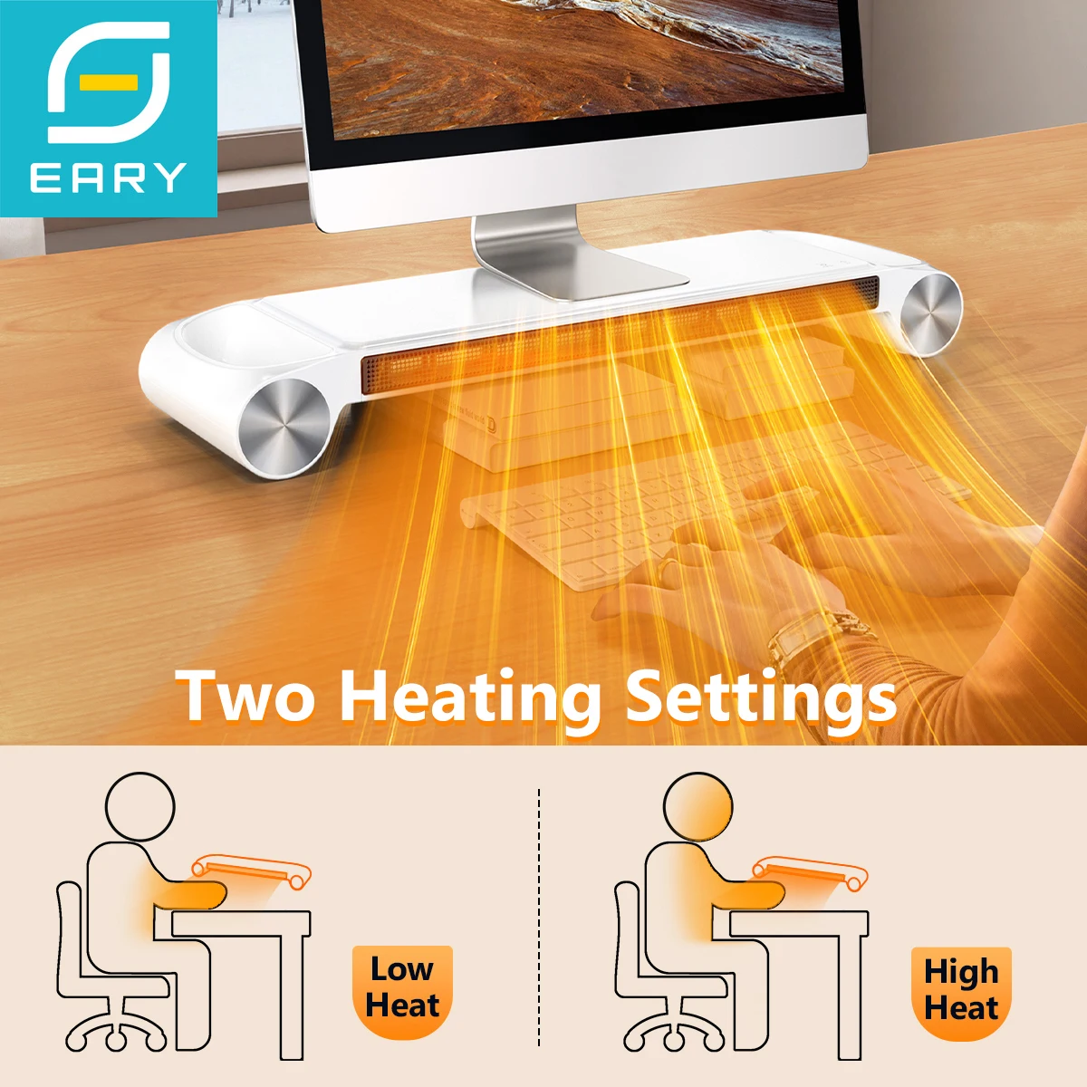 

Eary 330W Desktop Space Heater & Monitor Stand for Home Office 2 Heating Setting Electric Heaters with USB Port US Standard Plug