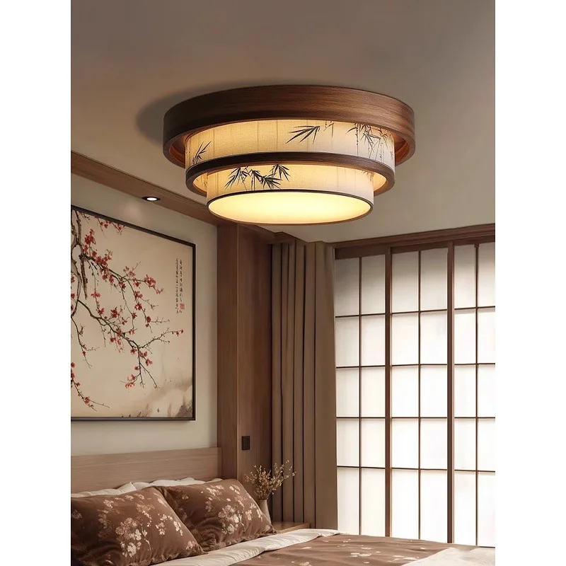 Lustre de sala de estar pintado em madeira com folhas de bambu para sala de estar e quarto