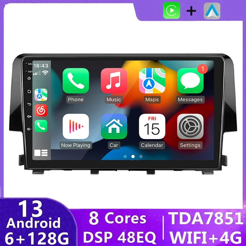 

For Honda Civic 10 FC FK 2015 2016 - 2020 Car Radio Multimedia Video Player Navigation stereo GPS Android 13 No 2din 2 din dvd