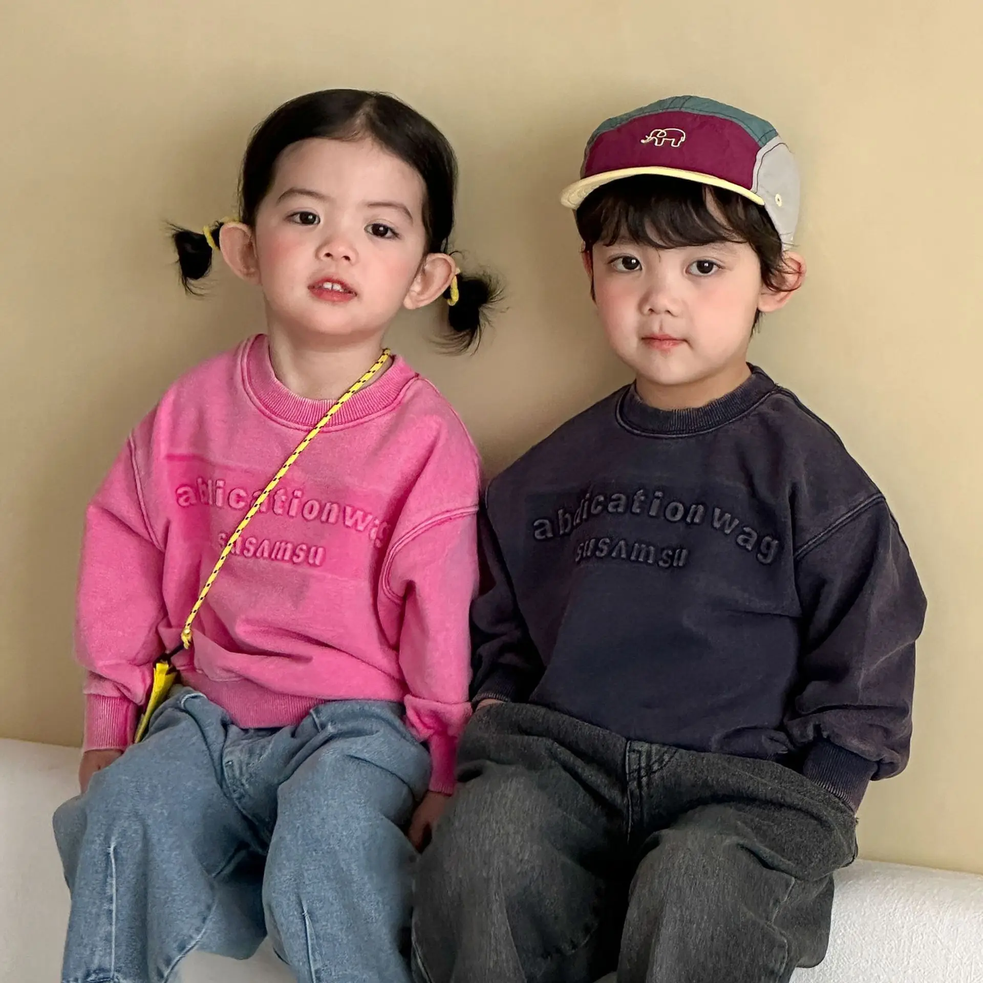 

2026 Spring New Children Long Sleeve Sweatshirt Cotton Girls Letter Print Loose Tops Toddler Boys Casual Pullover Kids Clothes