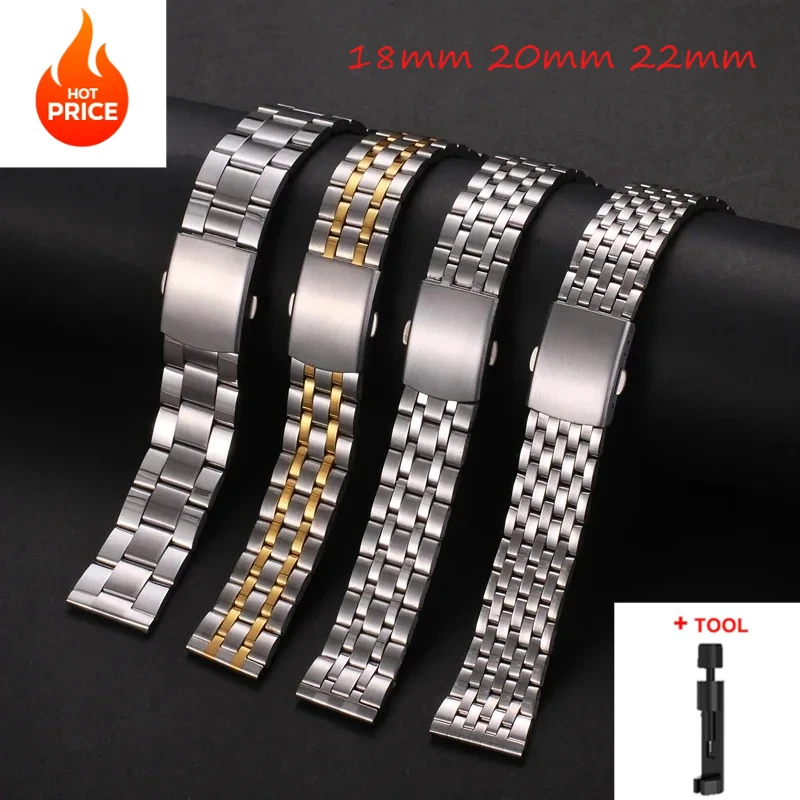 Stainless Steel Watch Band Universal Strap Folding Safety Buckle for Women Bracelet Strap18mm 20mm 22mm Watch Belt Accessories