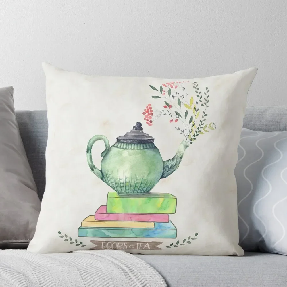 

Books & Tea Watercolor Throw Pillow pillowcases for sofa cushions Sofa Cover Decorative Cover For Living Room Pillow