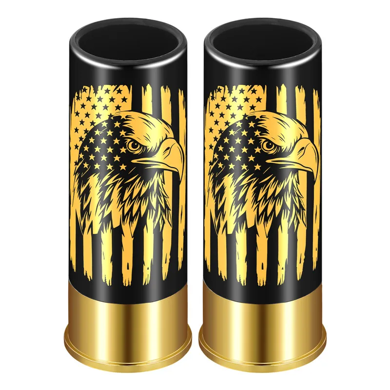 12GA Suit Small Bullet Shot Glasses Eagle Head Flag Design Plastic Wine Cups Club Restaurant Wedding Party Drinkware Gift Set