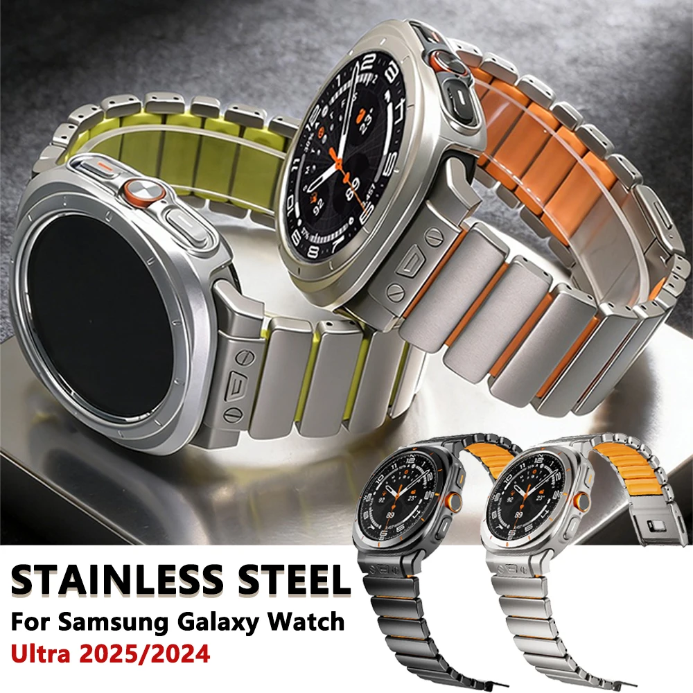 

Металлический ремешок из нержавеющей стали для Samsung Galaxy Watch Ultra 2025 47 мм, резиновый мужской ремешок, браслет для GALAXY Watch Ultra 2024 47 мм