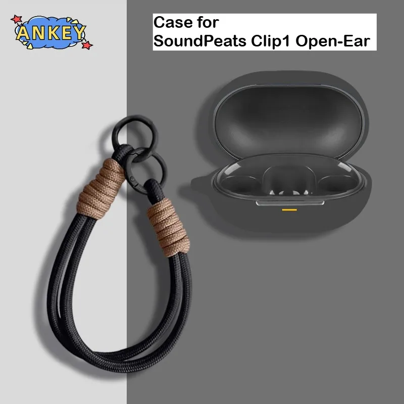 Suitable for SoundPeats Clip1 Open Ear Bluetooth Earphone Protective Case Silicone Solid Color Washable Case with Lanyard