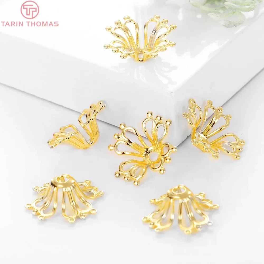 

(3234)20PCS 17x6.5MM Hole 2MM 24K Gold Color Plated Brass Flower Beads Caps High Quality Diy Jewelry Accessories