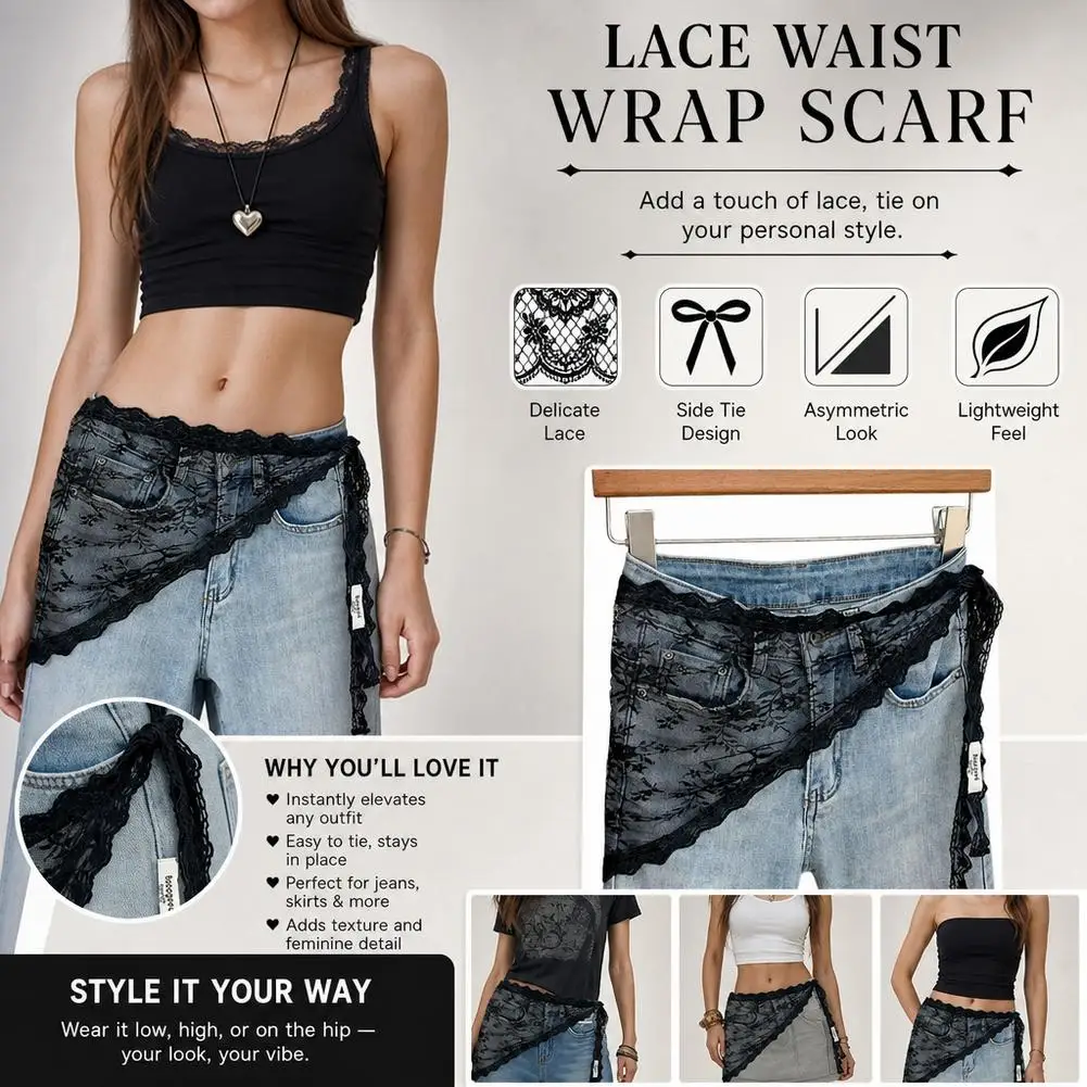 Korean Fashion Lace Waist Scarf Vintage Sweet Decorative Triangle Belt for Women Casual Skirt Waistband Clothing Accessory view 2