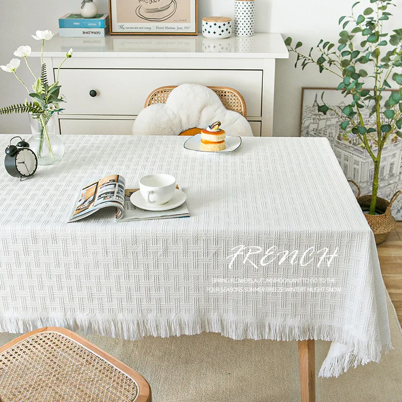 

Dining Table Cloth Rectangular Square Dustproof Tablecloth Knitted Fabric Home Textile Solid Color Table Cover Party Home Decor