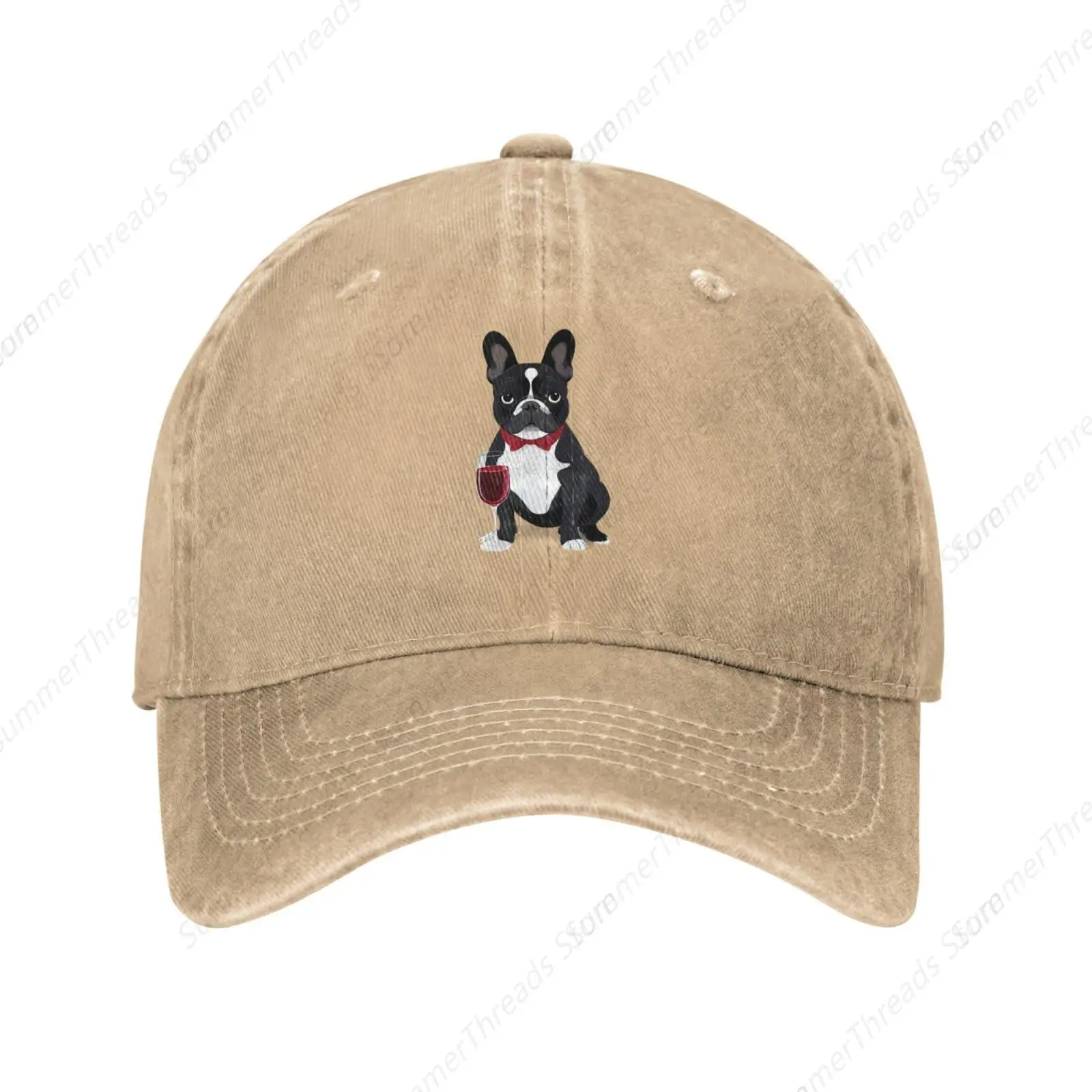 

Natural French Bulldog Drinking red Wine Prints Washed Cowboy Baseball Cap for Adults - Stylish and Breathable Hat