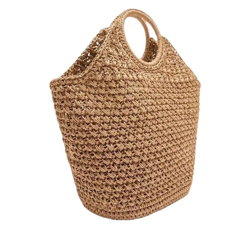 Round Handle Woven Bag Summer Raffia Straw Bags Designer Handbags Handmade Large Travel Beach Bags for Woman Shopper Tote Clutch