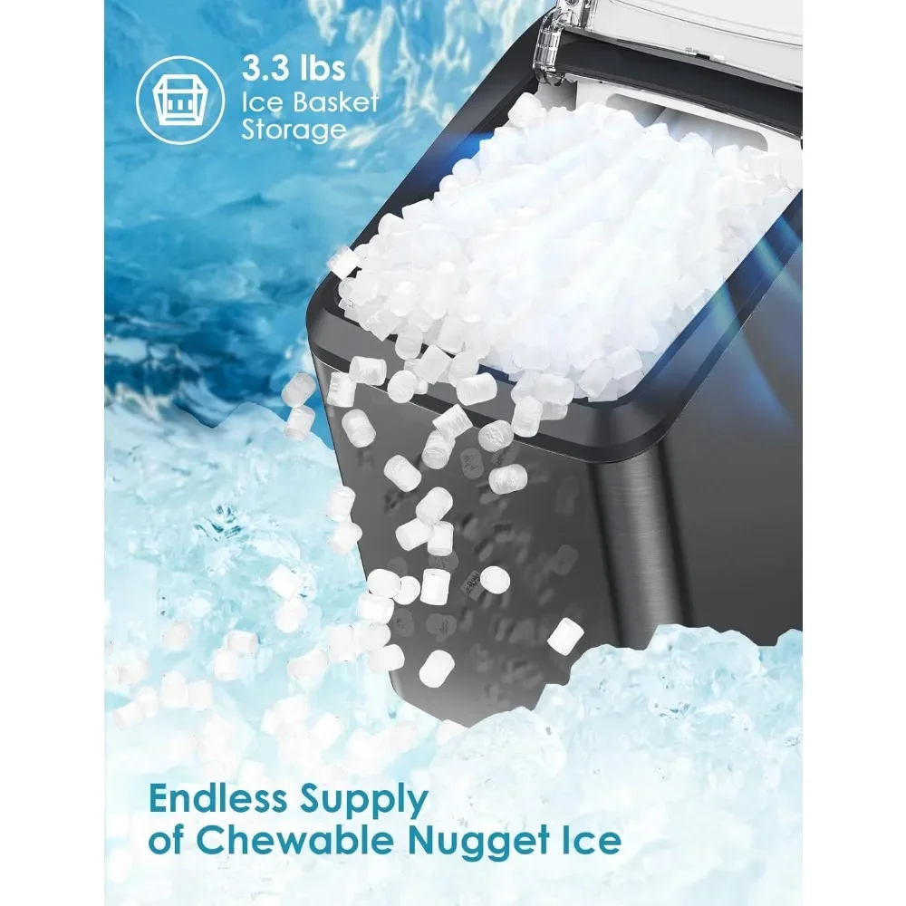 Ice Maker Countertop, 26 Lbs/Day  Ice with Self-Cleaning, Auto Water Refill ＆ Sonic Pebble, Refill in 2 Ways, Ice Maker