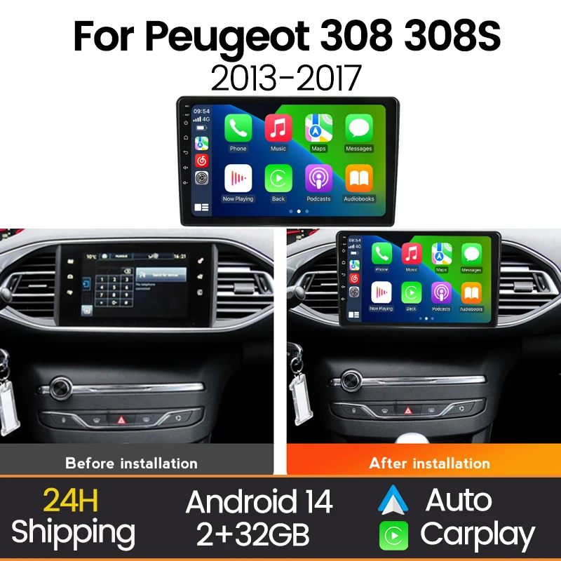 

MEKEDE 9'' Wireless CarPlay Android Auto Car Radio Screen For Peugeot 308 2013-2017 BT RDS FM WIFI Intelligent Vehicle System