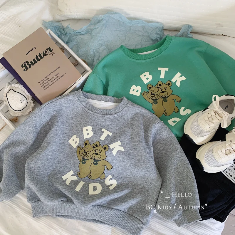 

Children's Sweater2024Autumn New Children's Clothing Cartoon Top Boys' Letter Bear Pullover G0302