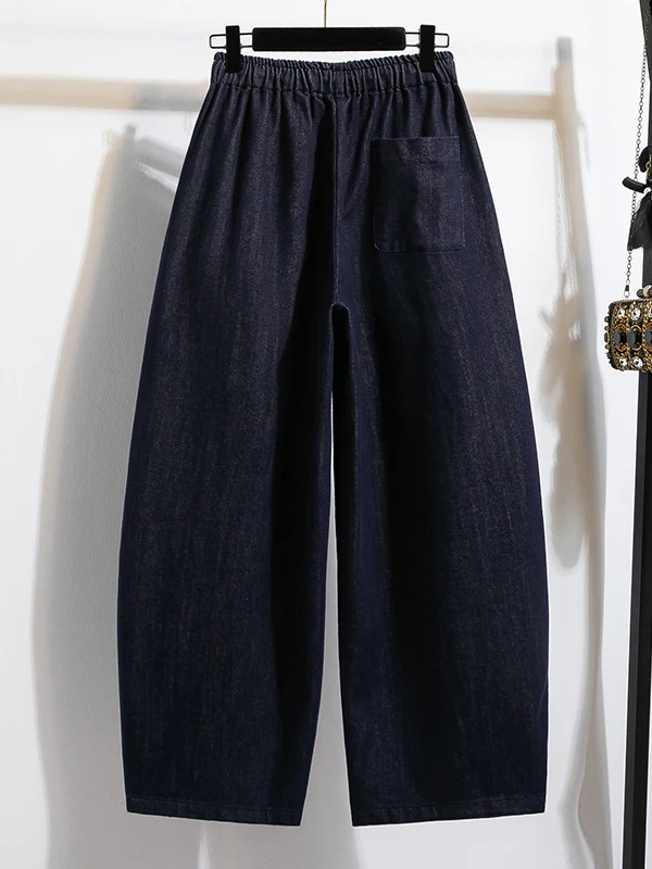 

Летние новые женские джинсы больших размеров с широкими штанинами, повседневные прямые брюки с высокой талией, хлопковые эластичные брюки с изогнутым кроем